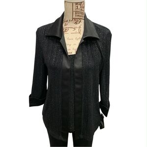 R & M Richards Black Sparkle Jacket with Satin Accents Size S